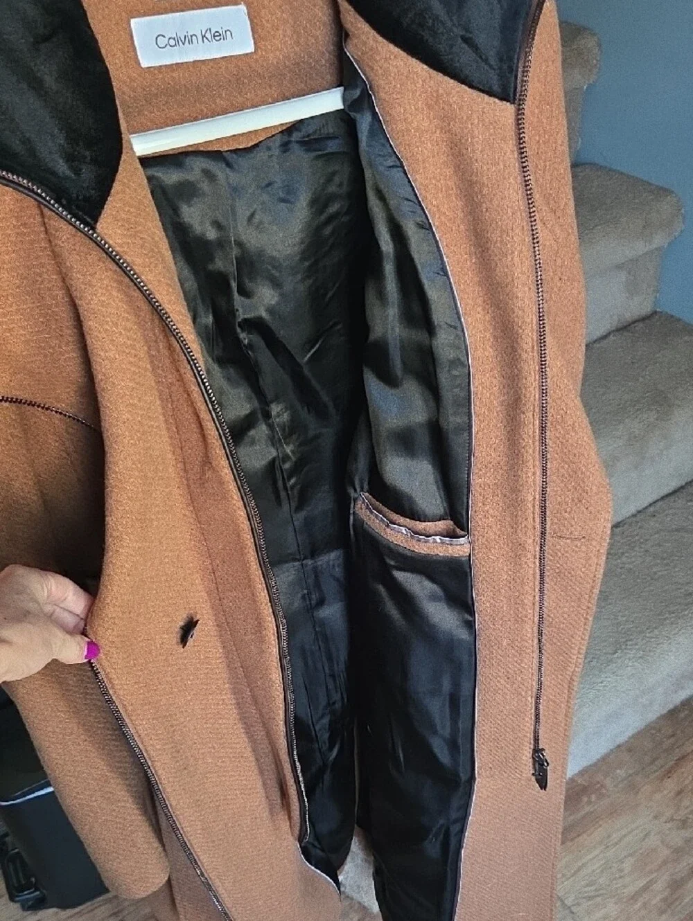 NWOT Calvin Klein Women's Camel Brown Wool-Blend Belted Trench Coat